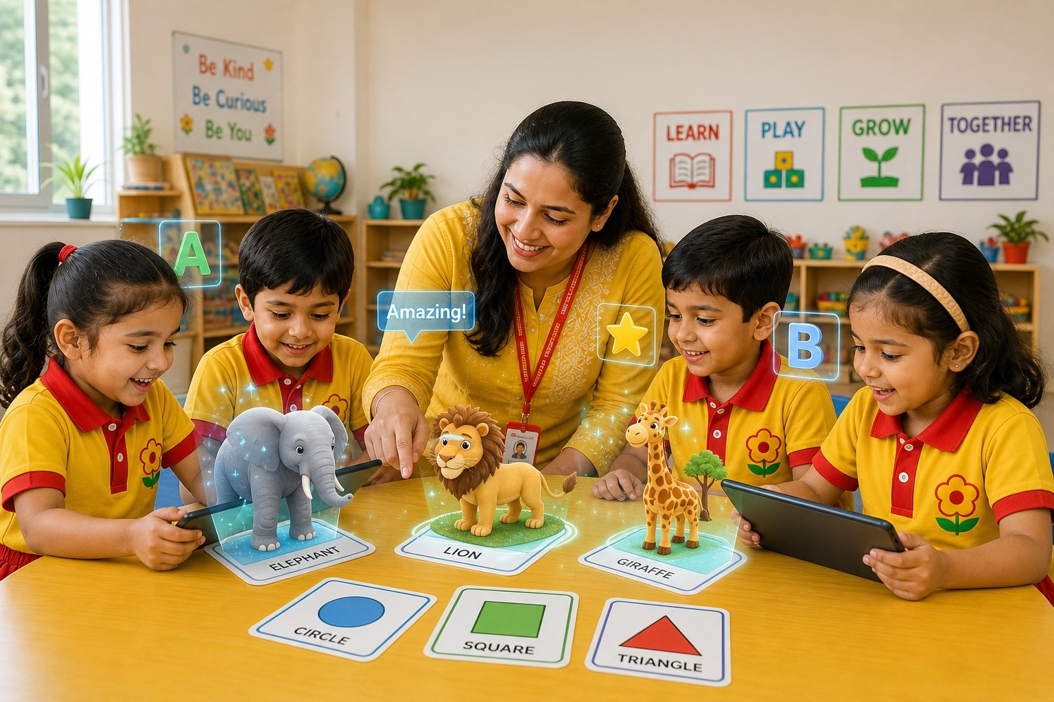 Children using AR-based learning technology at SHEMROCK Heritage Rohini